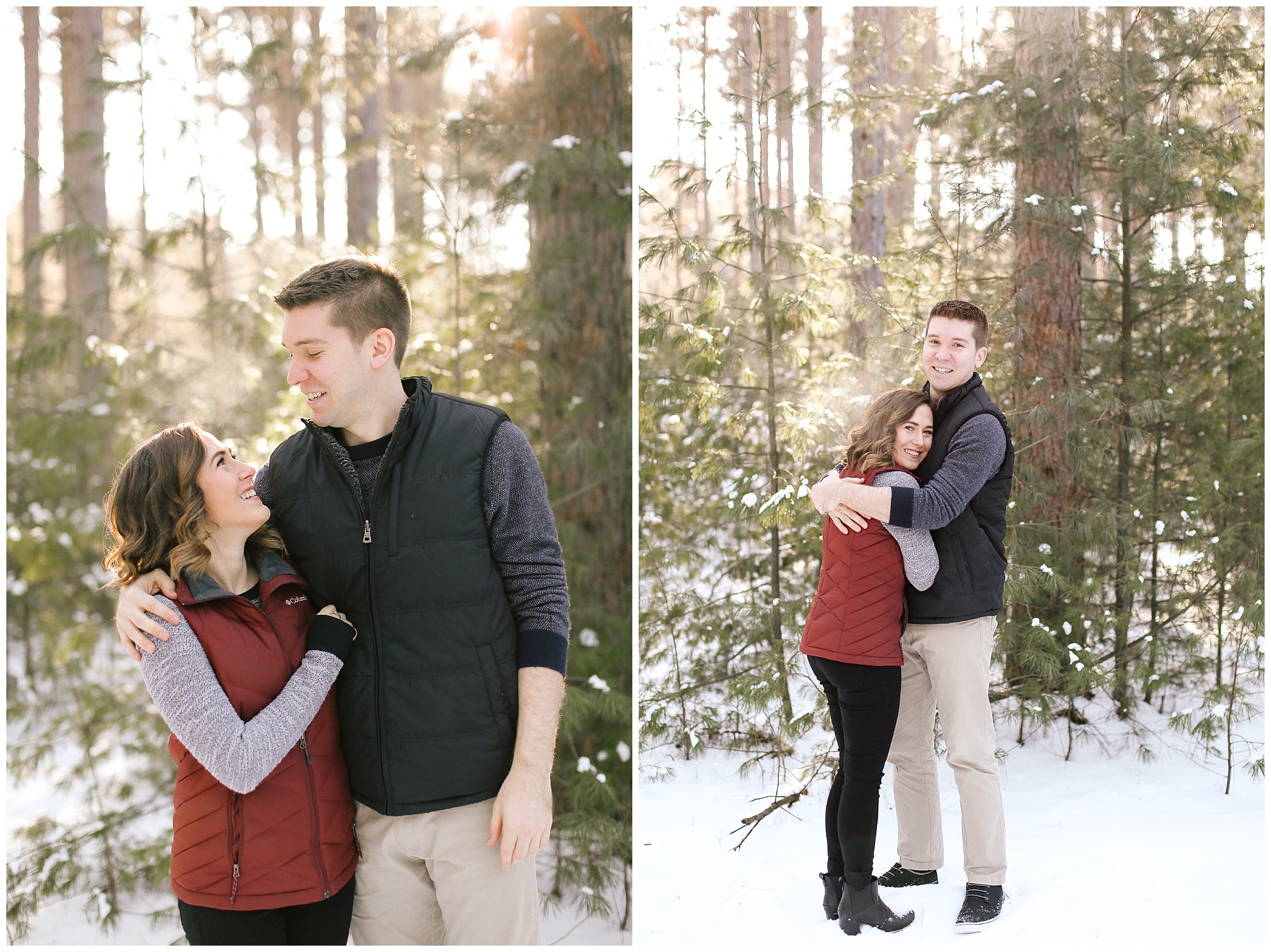 couple, winter, woods