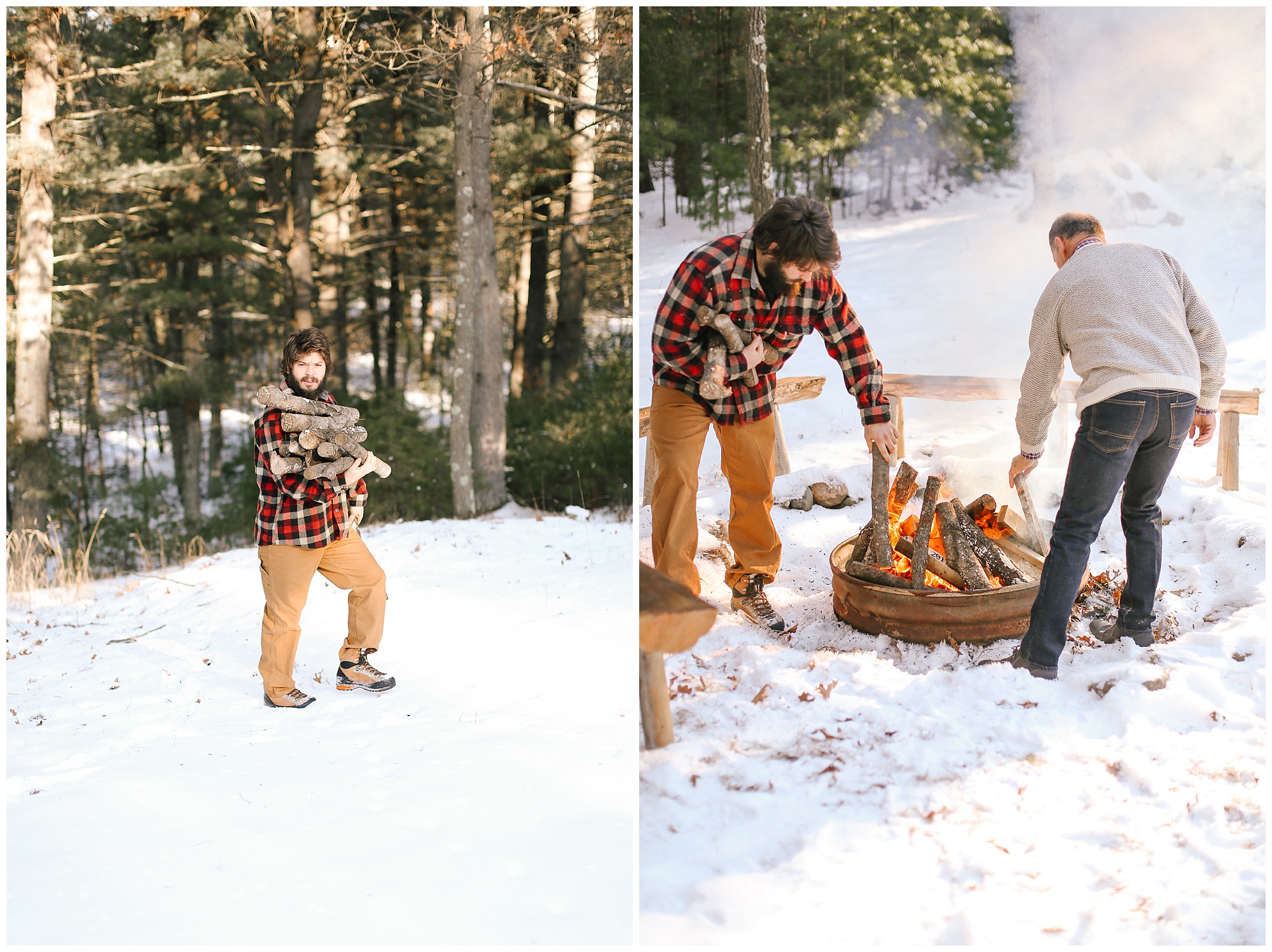 winter, campfire ,family session