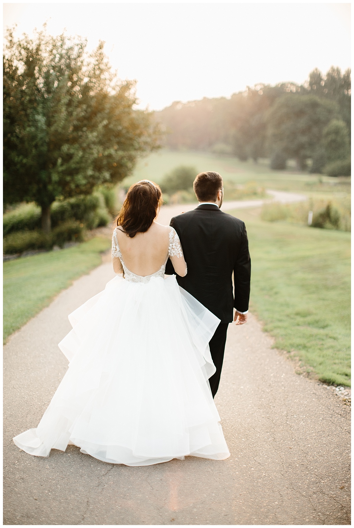 bride, groom, golden hour, sunset, golf course, hayley paige, ballgown, veil, romantic, greenery, floral, wausau, greenwood hills country club, central wisconsin wedding photographer, madison wedding photographer, midwest wedding photographer